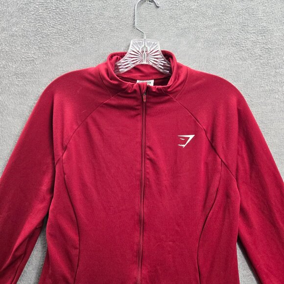 Gymshark Women Jacket M Red Track‎ Powertech Logo Zipper Long Sleeve - Picture 3 of 10